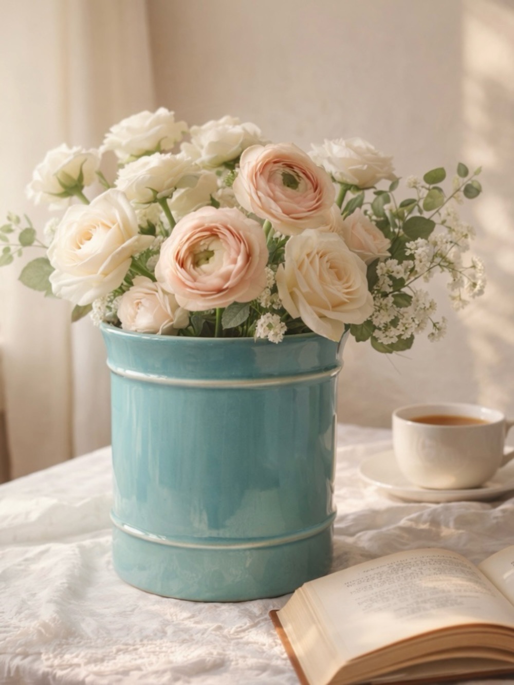 Pottery Barn Cambria Teal Ceramic Utensil‎ Holder Cottage Core Florals - Picture 10 of 10